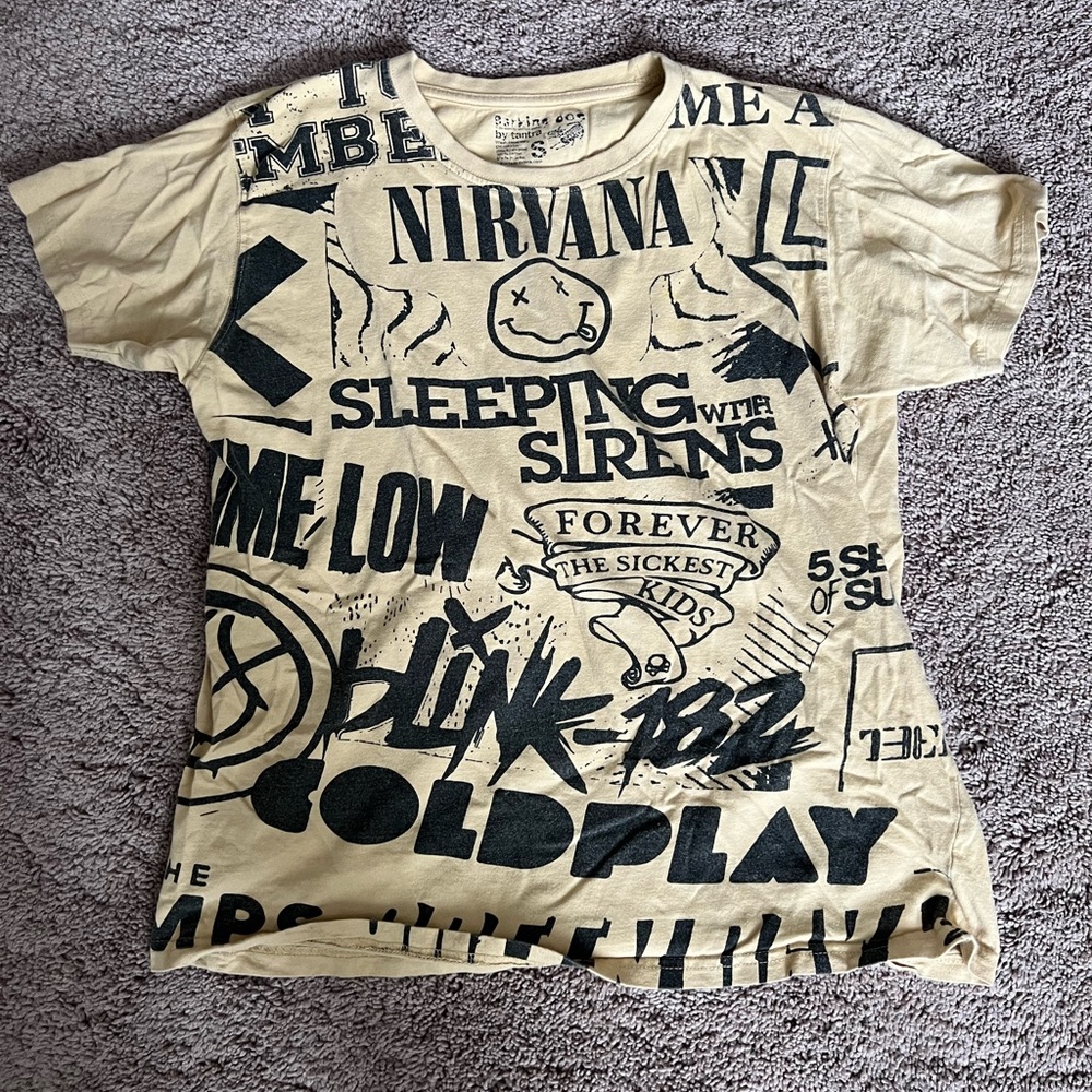 Beige Alternative Rock Graphic Tee